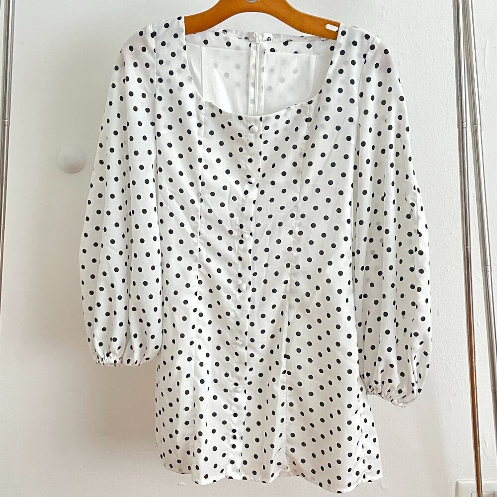POLKA DOT MINI DRESS PUFF SLEEVE SQUARE NECK PRETTY LITTLE THING SIZE 6 S/M